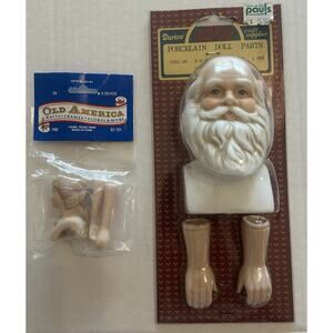 Vintage Lot of 2 Porcelain Dolls Parts Darice Old Fashioned Santa Head Hands NEW